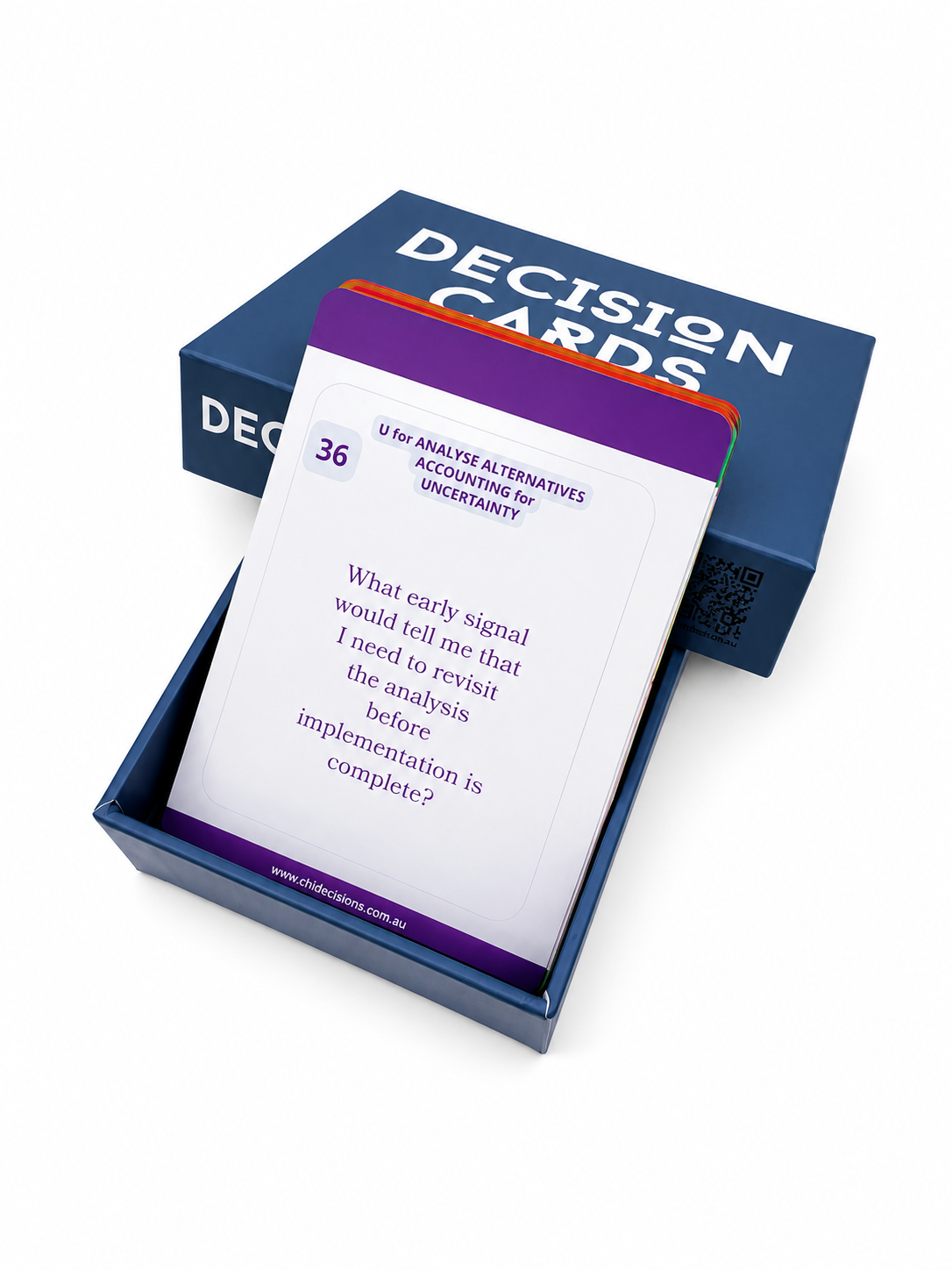 Decision cards with a question on a white background